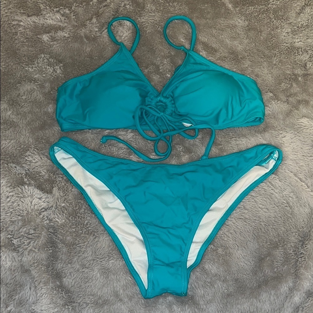 Blue Halter Bikini with Textured Detail